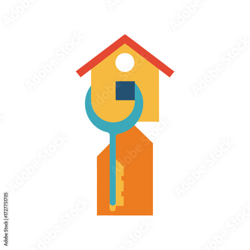 Simple Geometric Illustration of Home Repair with Wrench on Black Background