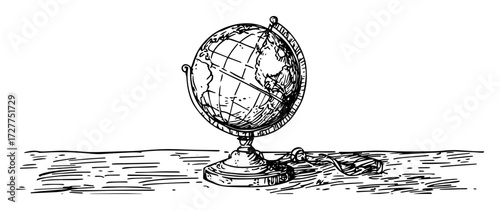 vintage world globe on desk sketch