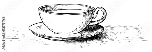 teacup on saucer hand drawn illustration