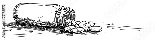 spilled pill bottle hand drawn illustration