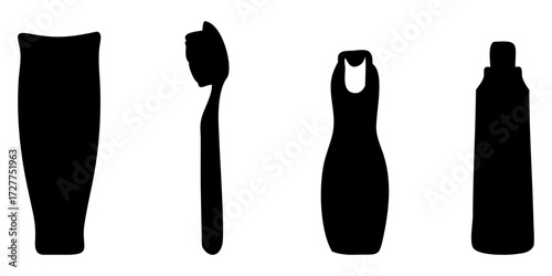 A vector illustration of black and white vases and a silhouette of nail polish