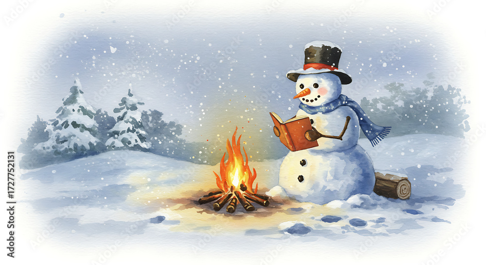 Obraz premium Winter Tales: The Snowman’s Campfire