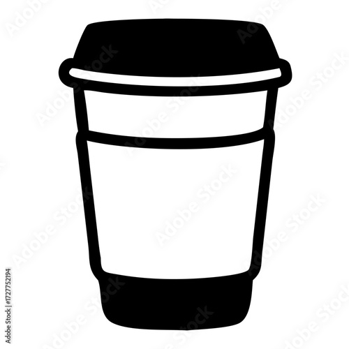 An isolated vector illustration of a disposable paper coffee cup with a lid on a white background