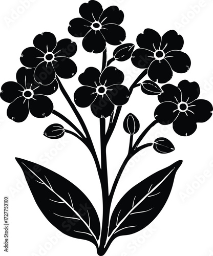 Forget Me Not Flower Silhouette | Romantic Bloom Vector Illustration
