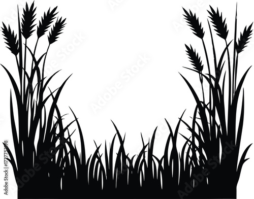 Grass Frame Silhouette | Natural Border Vector Illustration