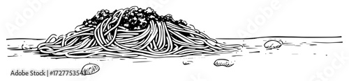 hand drawn spaghetti pasta with sauce