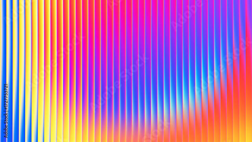 Neon ribbed fractal glass texture with vibrant rainbow gradients and bright smooth fluted vertical lines. Bright smooth fluted vertical lines with burst of holographic iridescent summer tones. Vector