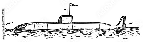 Hand-Drawn Submarine Vector Icon – Nautical Line Art Illustration