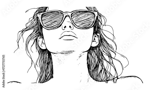 woman wearing sunglasses looking up sketch
