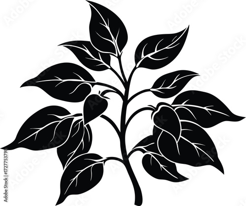 Pepper Plant Silhouette | Garden Vegetable Vector Illustration