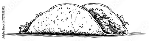 two tacos with fillings hand drawn sketch