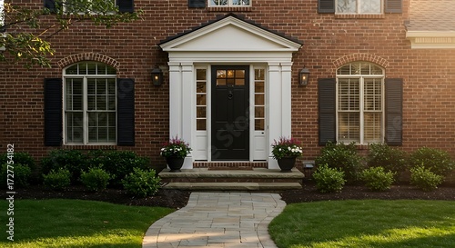 Wallpaper Mural The front door of a brick home with a black front door and a stone path sidewalk. | Modern Architecture & Home Design Inspiration Torontodigital.ca