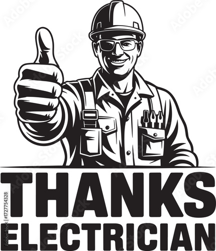 Electrician hard hat worker giving thumbs up thanks graphic