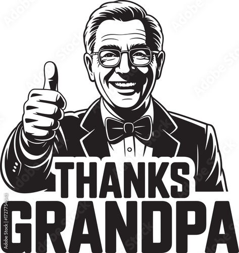 Grandpa in bowtie giving thumbs up gesture thanks graphic