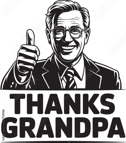 Grandpa in suit giving thumbs up gesture thanks graphic