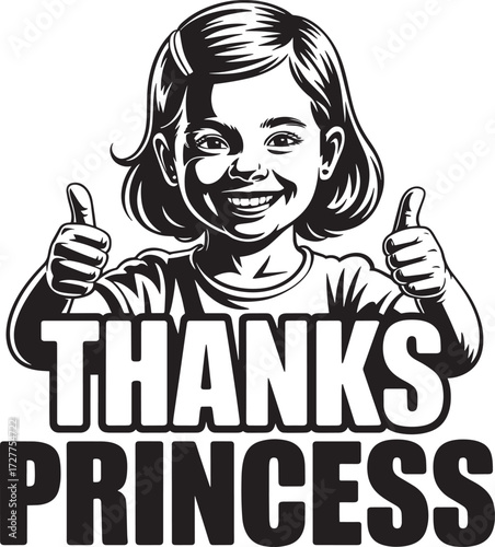 Happy Girl Double Thumbs Up Thanks Princess Vector Art