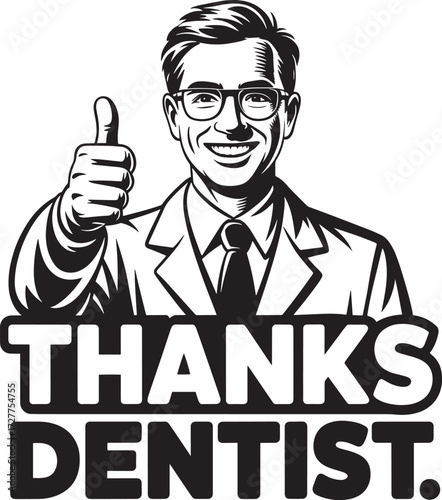 Happy smiling dentist giving thumbs up gesture, wearing glasses coat and tie for profession appreciation
