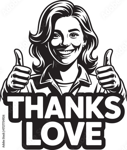 Happy Woman Double Thumbs Up Thanks Love Vector Image