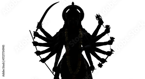 Silhouette Of Lord Durga kali isolated on white transparent background, Lord Durga PNG 