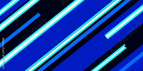 A layered composition of translucent rectangle and diagonal lines in deep and light blue tones. The overlapping elements