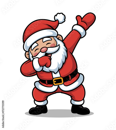 Cheerful cartoon Santa Claus performing the dab pose in a festive red suit, isolated on a transparent background.
