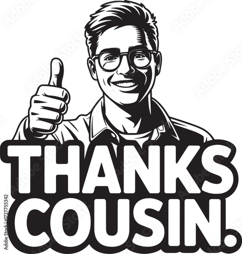 Man with Glasses Thumbs Up Thanks Cousin Vector Illustration