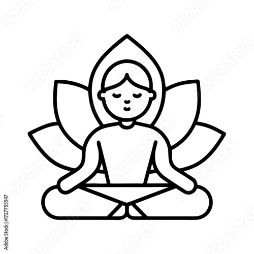 Man meditating in lotus pose with leaves background  