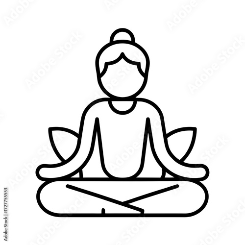 Line art of a person meditating with leaves in minimalist style  