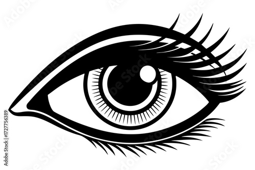 Vector eye icon illustration with iris and eyelashes representing human vision and look design for a logo or symbol