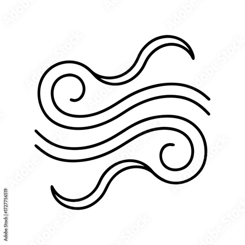 Abstract wind swirl illustration with flowing lines in black  