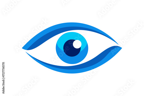 Blue eye icon vector illustration showing a human iris and pupil with an eyelash design for vision and sight symbol