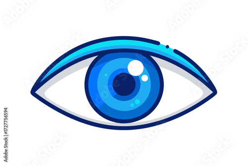 A striking vector illustration of a woman's blue eye with a prominent eyelash could be described as a beautiful design for an optical logo or a symbol of vision and beauty