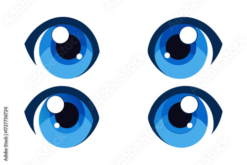 Blue human eyes vector illustration set with iris circle design and pupil icon