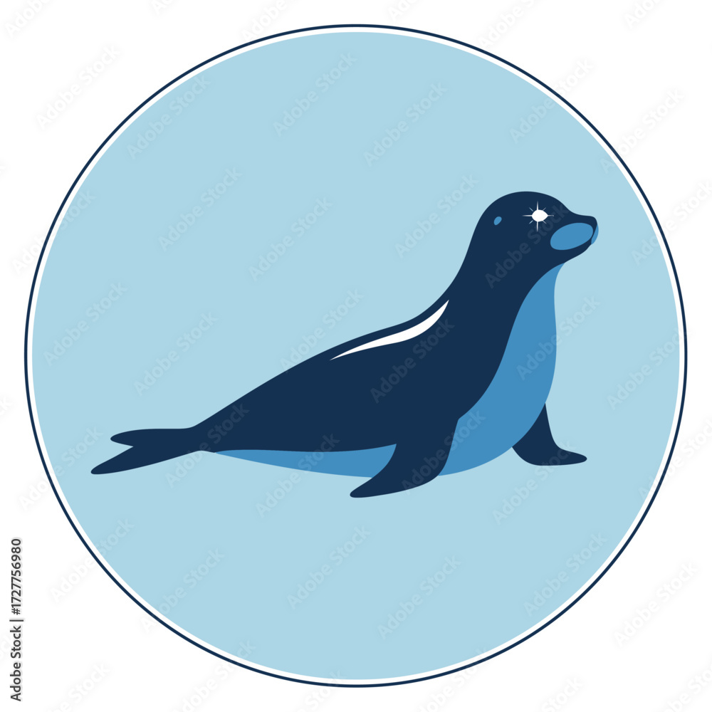 Fototapeta premium Cartoon Seal in a Circular Frame