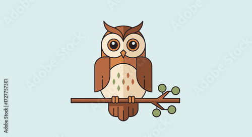 Charming Flat Design Owl on Branch