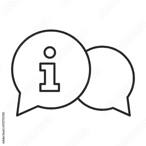 A pair of stylized speech bubbles, one filled with the iconic i symbol representing information, invite interaction and knowledge exchange.