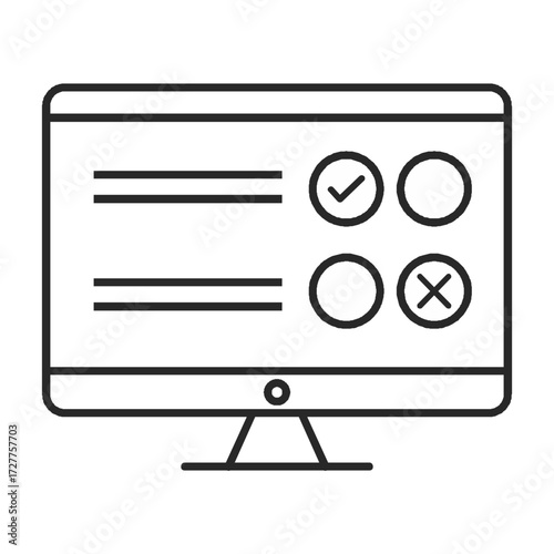 A sleek, vector illustration presents a screen featuring a checkmark, an X mark, and corresponding circular radio buttons, signifying choices.