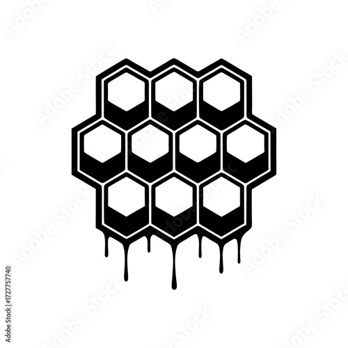 Detailed Honeycomb Pattern Dripping Golden Transparent Background