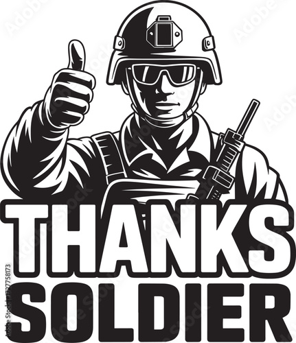 Soldier showing thumbs up gesture monochrome military illustration