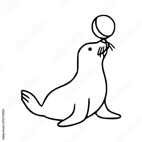 An illustration of a seal balancing a ball on its nose