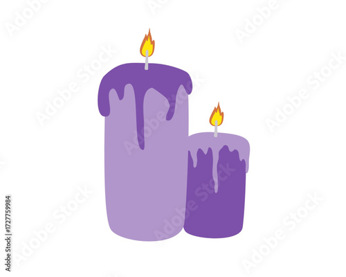 Enchanting duo of vibrant purple melted wax candles, casting a warm glow perfect for Halloween celebrations, spooky decor, or autumnal festive ambiance