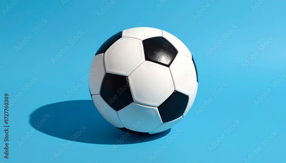 Fototapeta premium Classic black and white soccer ball on blue background