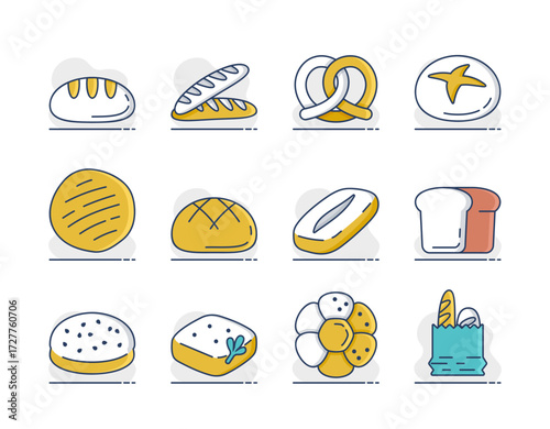 Bakery Bread Pastries Vector Icon Collection