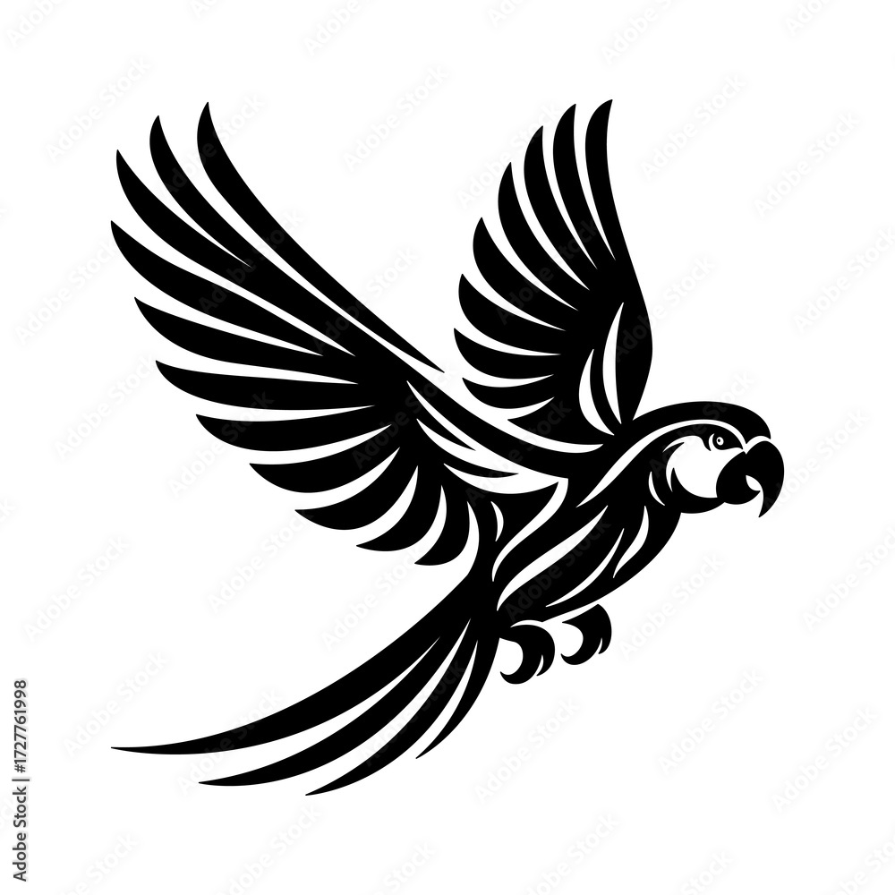 Fototapeta premium Tribal Parrot Silhouette Vector | Flying Exotic Bird Illustration | Tropical Tattoo Design