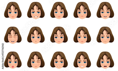 brown haired blue eyed girl facial expressions