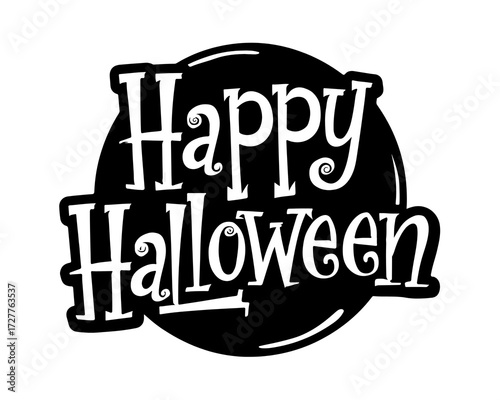 Happy Halloween Text Design with Festive Splatter Effect - Black and White Greeting Card Illustration
