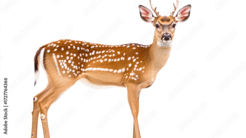 Fototapeta premium Young deer with white spots isolated on white background