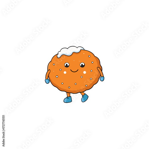cartoon orange spiced cookie with snow dusting  