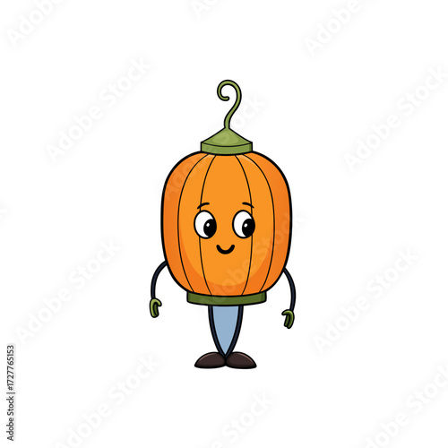cartoon orange pumpkin turned lantern  harvest 
