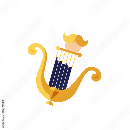 cartoon golden harp string with angel pluck  melody